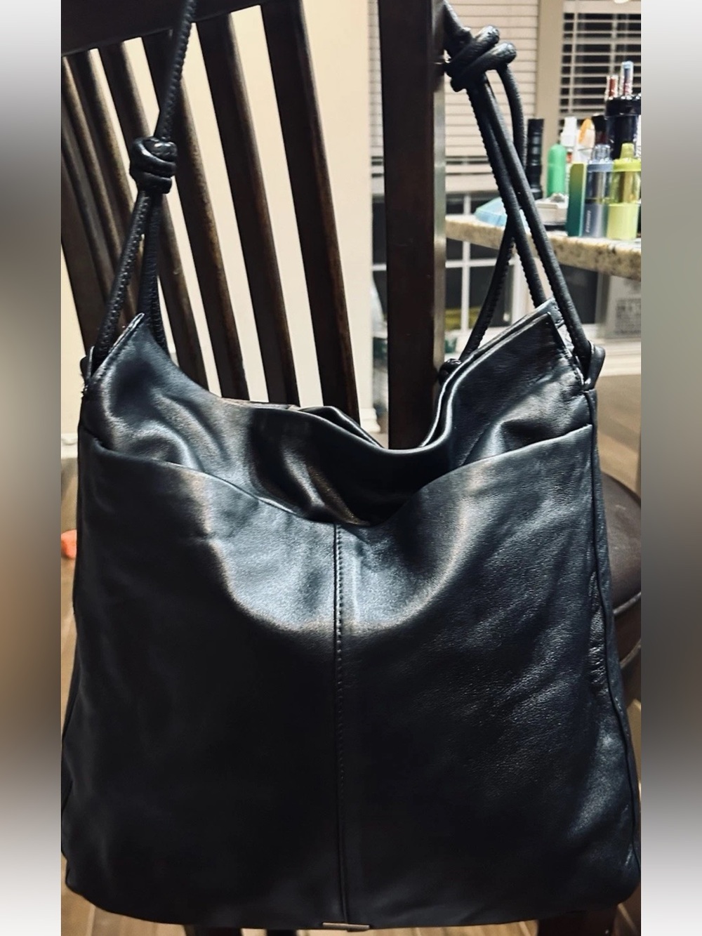 Vince Camuto Nicco Black Pebbled Leather Hobo Bag Knotted Strap Large Designer